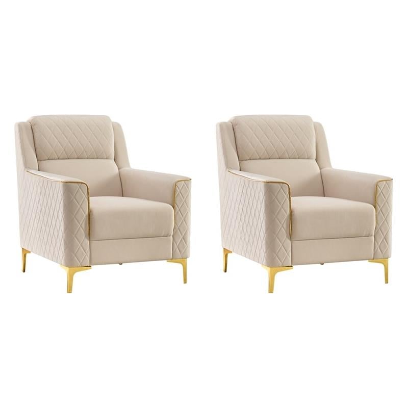 Pemberly Row Set of 2 Modern Accent Chairs in Ivory with Birch Wood Frame