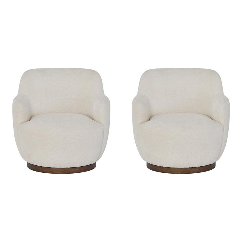 Pemberly Row Set of 2 Modern Ivory Polyester Swivel Chairs with Sable Bases