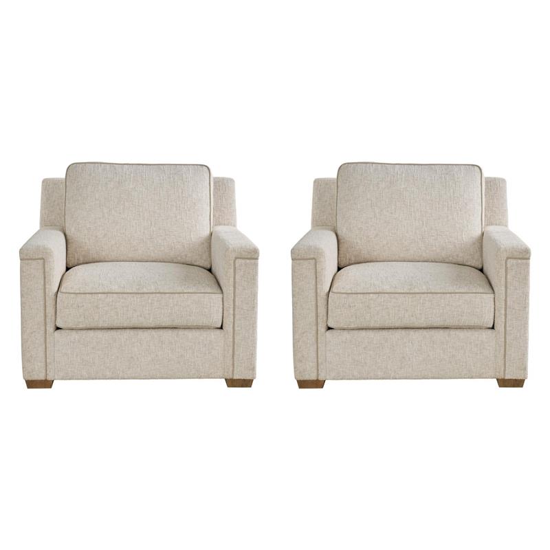 Pemberly Row Set of 2 Modern Cream Polyester Chairs with Brown Wooden Feet