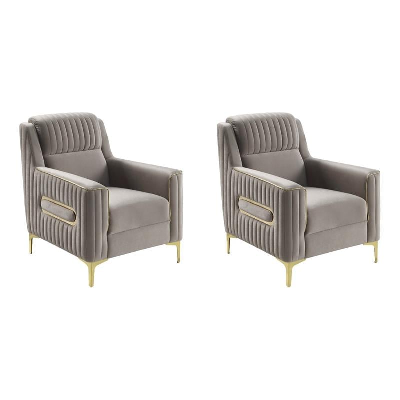 Pemberly Row Set of 2 Taupe Microfiber Accent Chairs with Gold Steel Legs