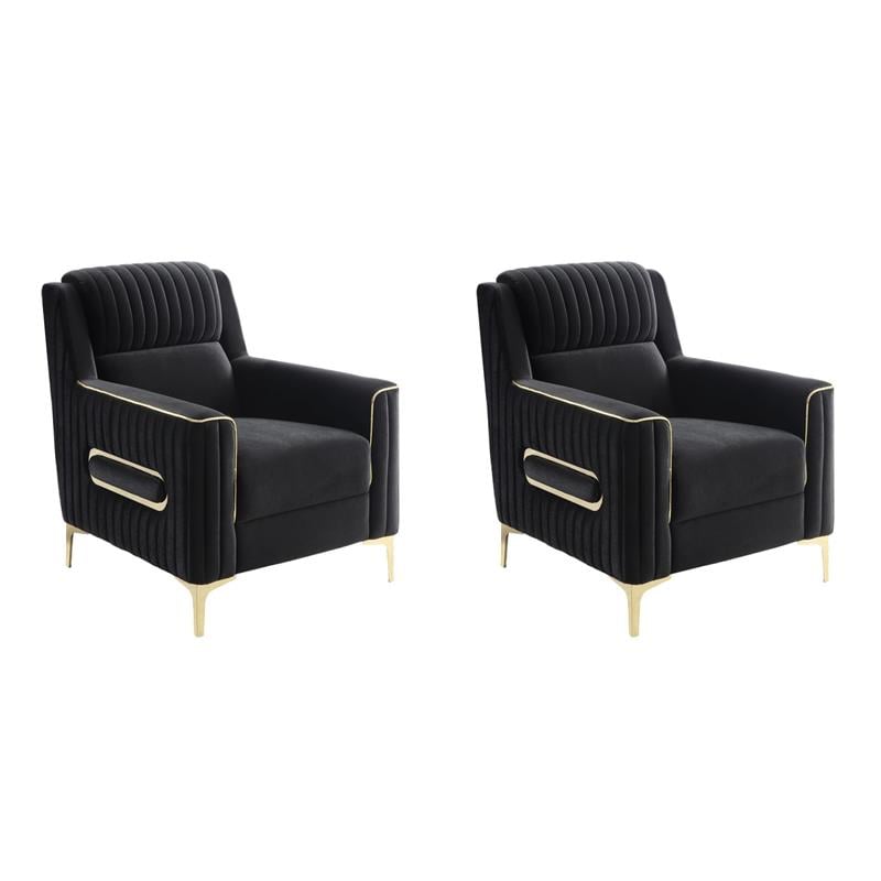Pemberly Row Set of 2 Modern Black Upholstered Accent Chairs with Gold Legs