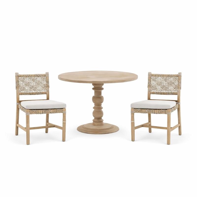 Pemberly Row Set of 3 Smoke Gray Round Dining Table and 2 Woven Rope Chairs