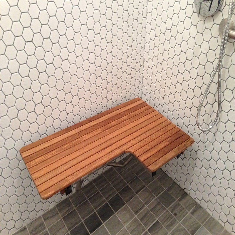 Pemberly Row ADA Compliant Right Hand Wall Mount Teak Wood Shower Bench