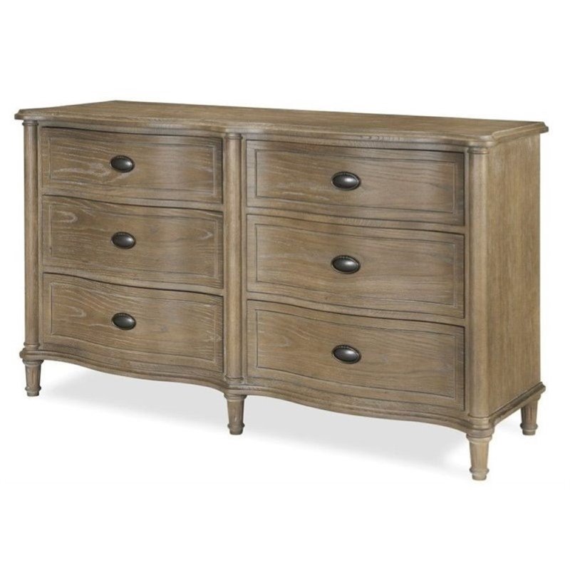 Beaumont Lane Solid Oak Studio Gray 6-Drawer Dresser Rectangular 64W x 20D x 36H