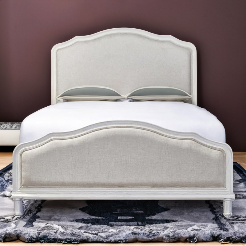 Beaumont Lane Transitional Fabric Upholstered King Size Bed in Distressed White