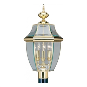 Beaumont Lane 3 Light Outdoor Post Head in Polished Brass