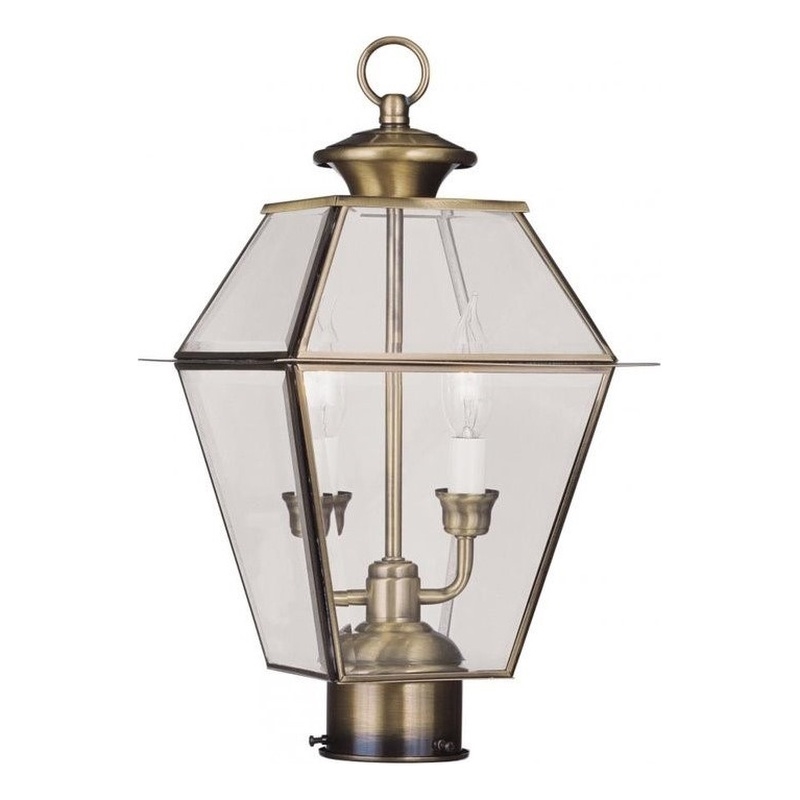 Beaumont Lane 2 Light Outdoor Post Head in Antique Brass