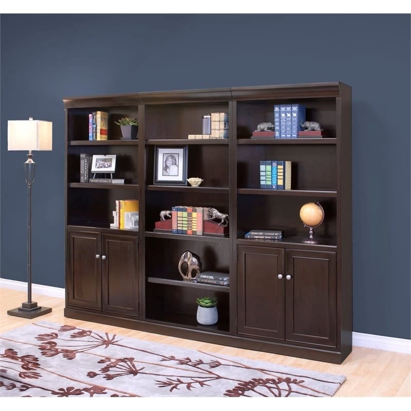 Beaumont Lane Transitional Wood Executive Bookcase With Doors in Brown