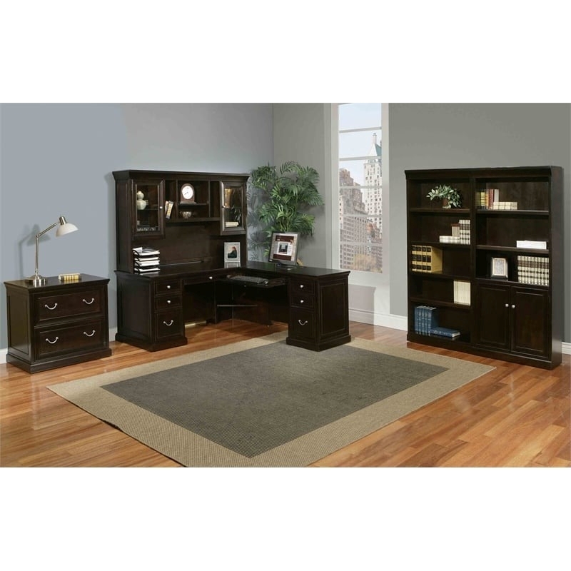 Beaumont Lane Transitional Wood Executive Bookcase With Doors in Brown