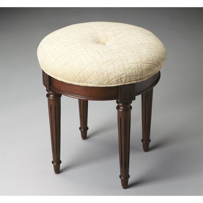 Beaumont Lane Hardwood Plantation Cherry Vanity Stool Square Upholstered 18.75
