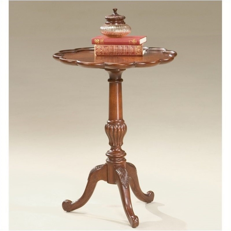 Beaumont Lane Wood Cherry Pedestal Table Round Hand-Carved 26