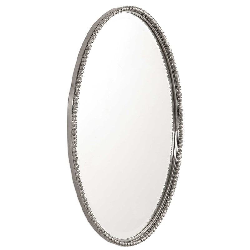 Beaumont Lane Metal Brushed Nickel Wall Mirror Oval Beveled 32