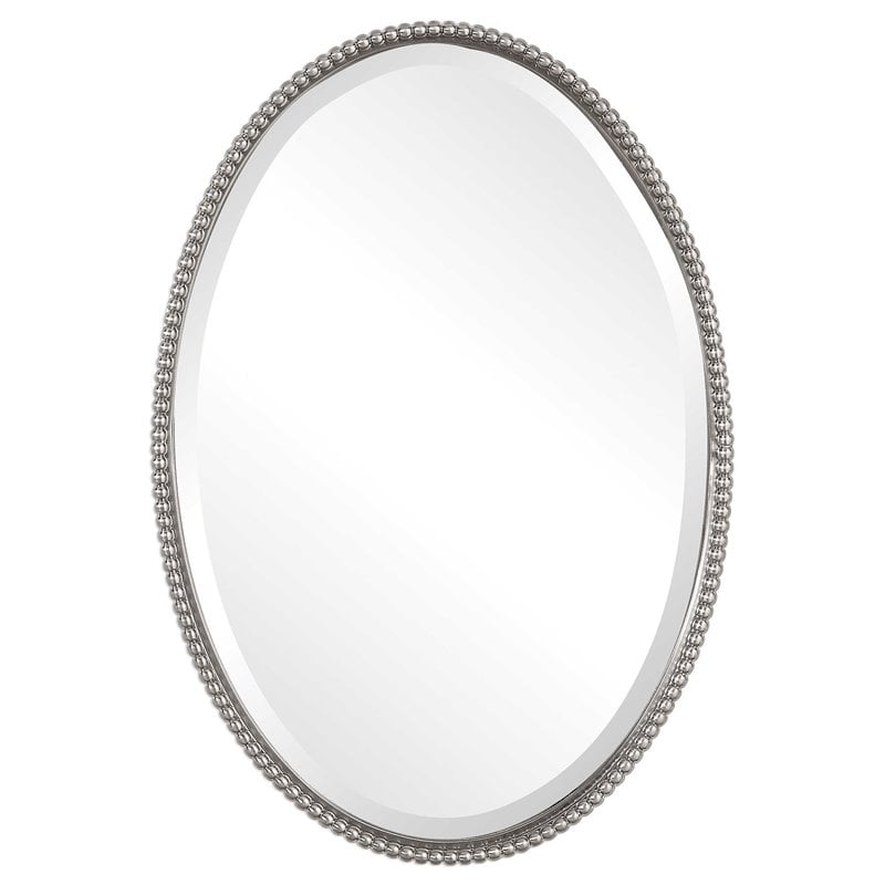 Beaumont Lane Metal Brushed Nickel Wall Mirror Oval Beveled 32