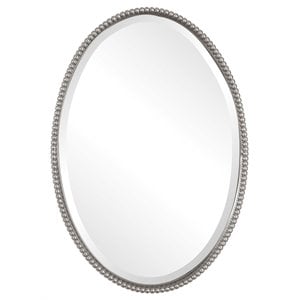 Beaumont Lane Metal Brushed Nickel Wall Mirror Oval Beveled 32&quotH x 22&quotW x 1.75&quotD