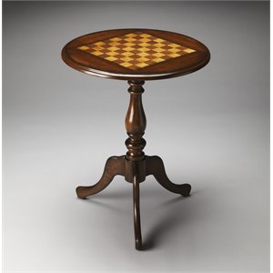 Beaumont Lane Wood Dark Brown Game Table Round Distressed 28&quot H x 22&quot W x 22&quot D