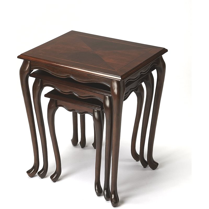 Beaumont Lane Wood Cherry Dark Brown Nesting Tables Set of 3 Rectangular Distressed 26