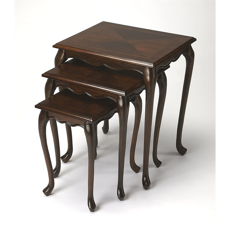 Beaumont Lane Wood Cherry Dark Brown Nesting Tables Set of 3 Rectangular Distressed 26