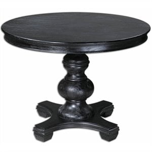 Beaumont Lane Pine Wood Grain Round Table in Satin Black