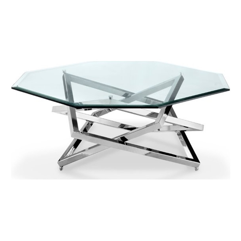 Beaumont Lane Glass Nickel Coffee Table Octagonal
