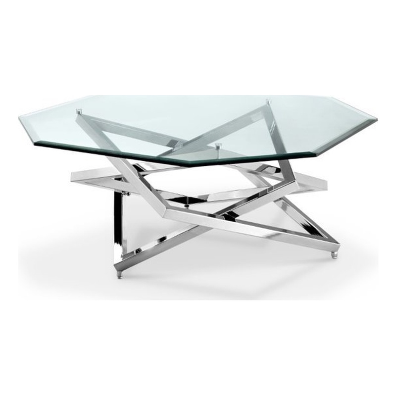 Beaumont Lane Glass Nickel Coffee Table Octagonal
