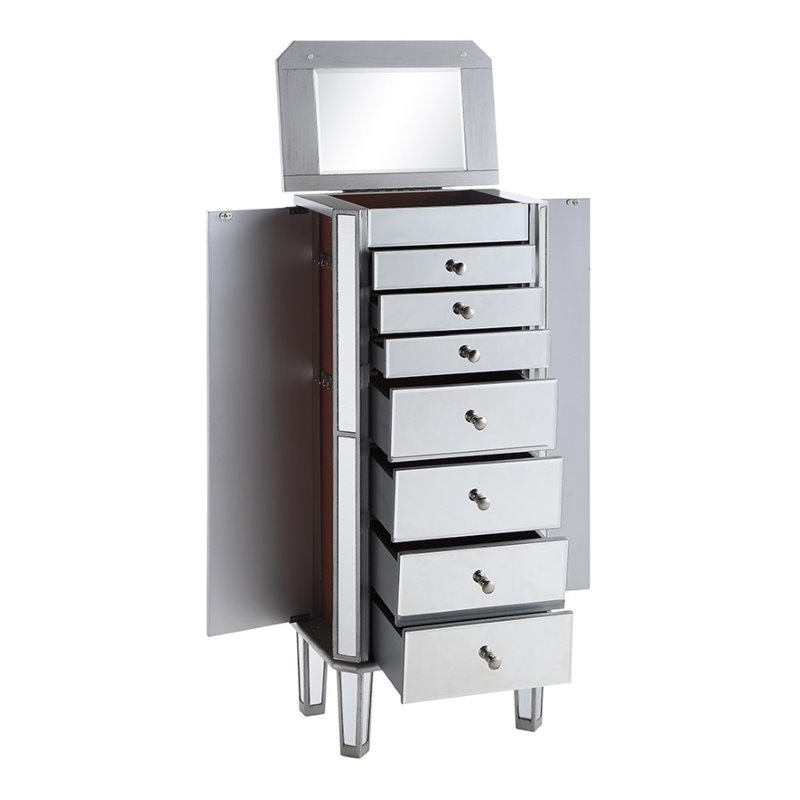Beaumont Lane Mirrored Silver Jewelry Armoire Unassembled