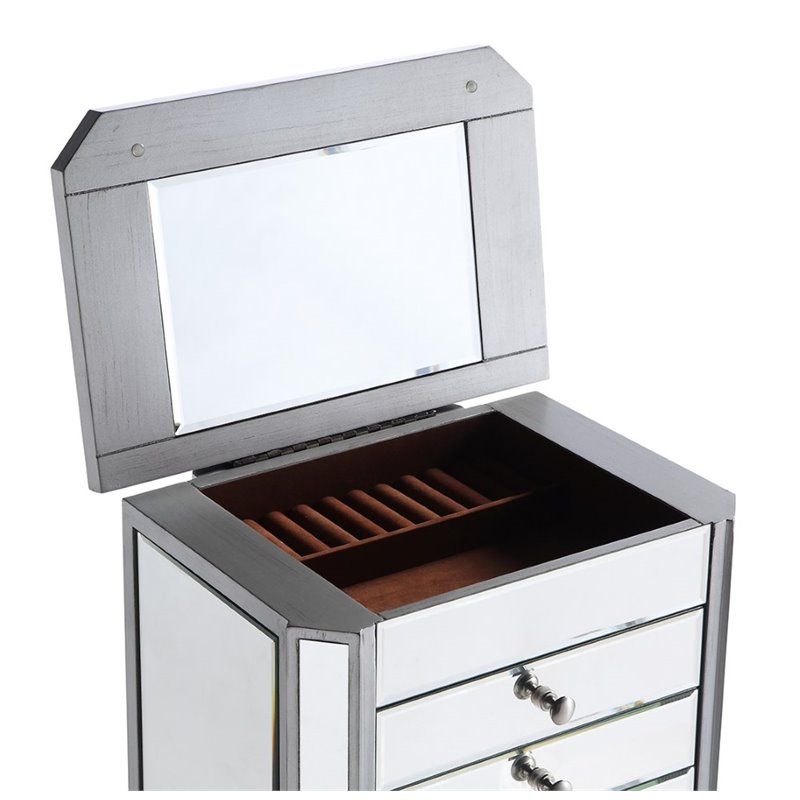 Beaumont Lane Mirrored Silver Jewelry Armoire Unassembled