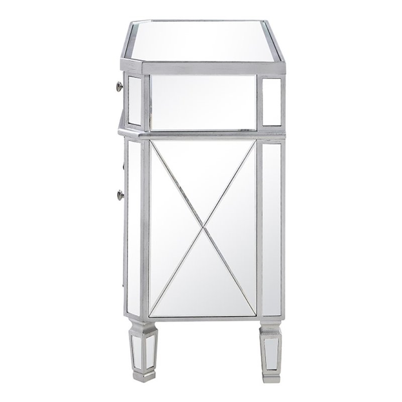 Beaumont Lane 2 Door Mirrored Glass/Marble Chest in Silver/Clear