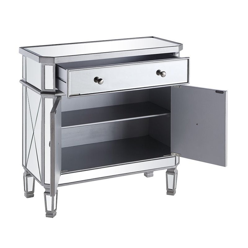 Beaumont Lane 2 Door Mirrored Glass/Marble Chest in Silver/Clear