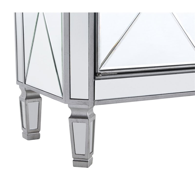 Beaumont Lane 2 Door Mirrored Glass/Marble Chest in Silver/Clear