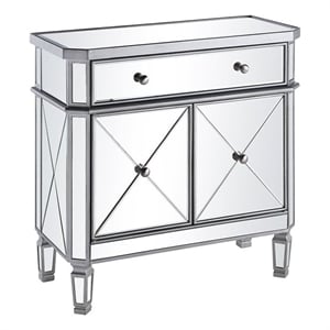 Beaumont Lane 2 Door Mirrored Glass/Marble Chest in Silver/Clear