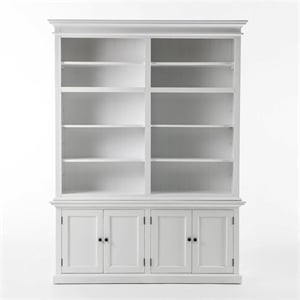 Beaumont Lane Wood Double Bookcase in Pure White/Antique Brass