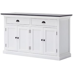 Beaumont Lane Pure White Wood Sideboard Dining Buffet With Black Top - Assembled