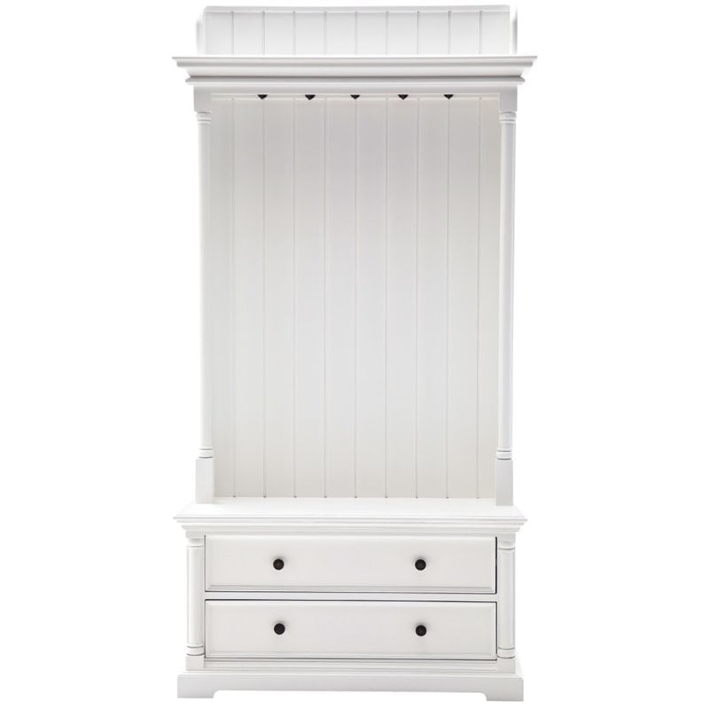 Beaumont Lane Wood Hall Tree/Coat Rack/Storage in Pure White - Assembled