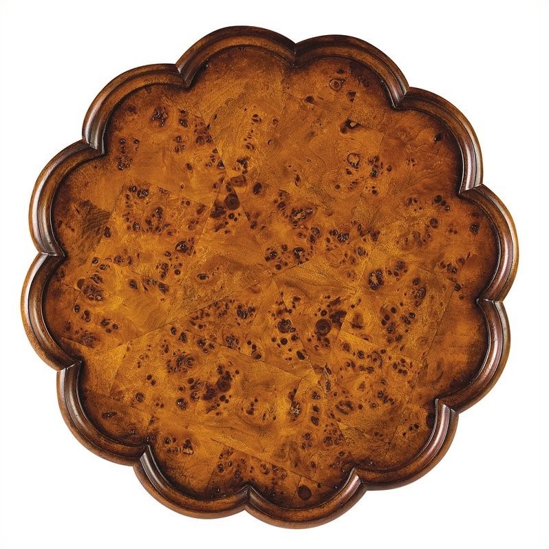 Beaumont Lane Transitional Wood Pedestal Table in Olive Ash Burl Brown