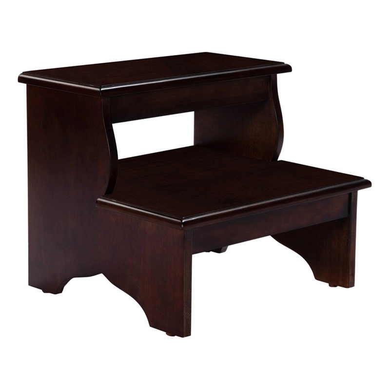 Beaumont Lane Traditional Acacia Wood Step Stool in Cherry Brown