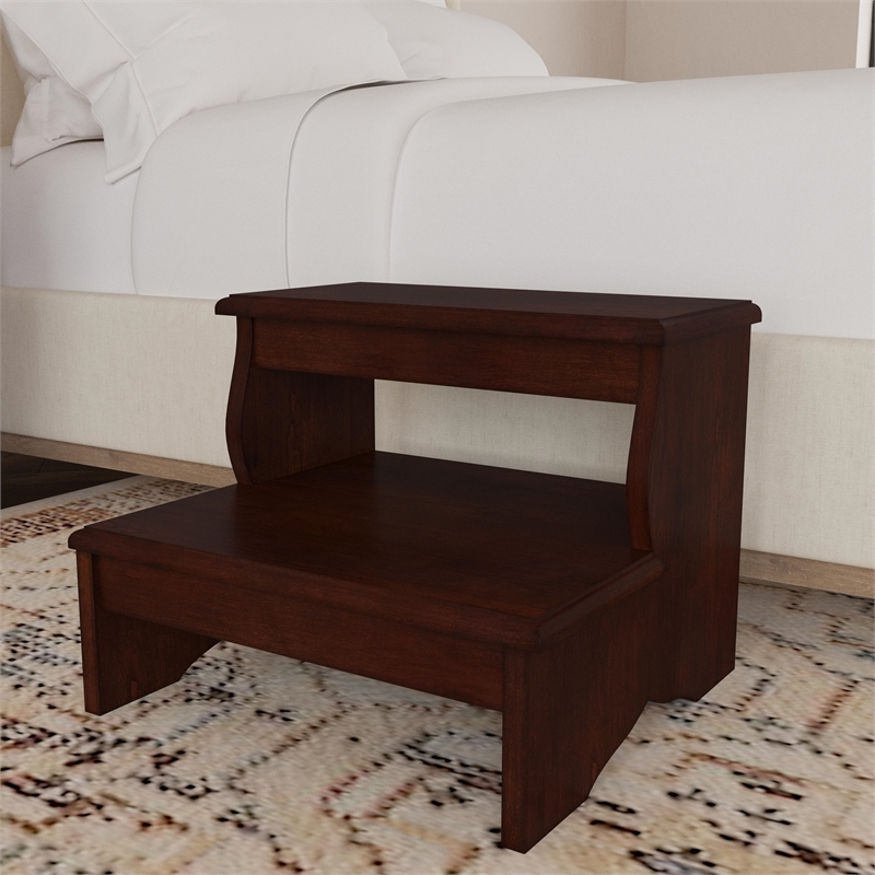Beaumont Lane Traditional Acacia Wood Step Stool in Cherry Brown