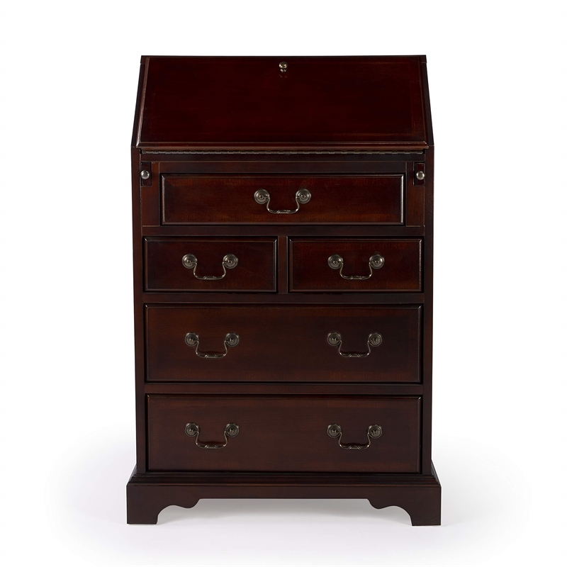 Beaumont Lane Cherry Veneer Medium to Dark Brown Desk Rectangular 7 Drawers Fully Assembled