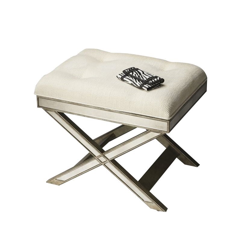 Beaumont Lane Cotton Upholstered Ivory and Pewter Vanity Stool Rectangular 25