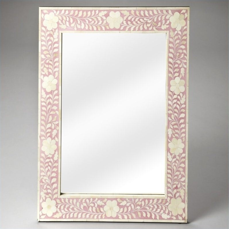 Beaumont Lane MDF Pink Wall Mirror Rectangular Distressed 30