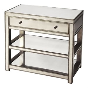 Beaumont Lane 2 Shelves Solid Wood Mirror Console Table in Silver