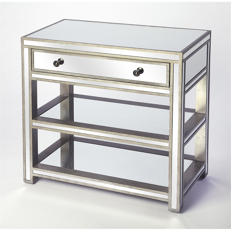 Beaumont Lane 2 Shelves Solid Wood Mirror Console Table in Silver