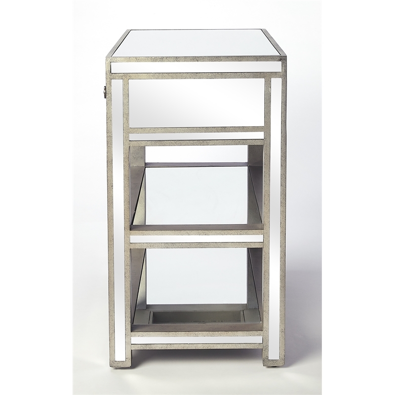Beaumont Lane 2 Shelves Solid Wood Mirror Console Table in Silver