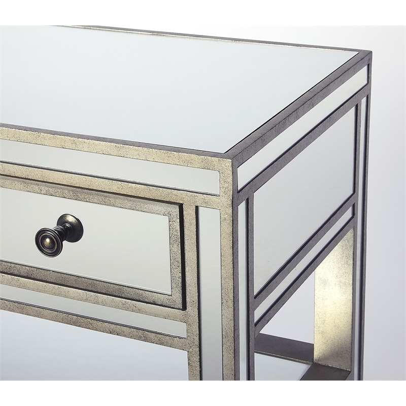 Beaumont Lane 2 Shelves Solid Wood Mirror Console Table in Silver