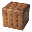 Beaumont Lane Modern Leather/Plywood Square Ottoman in Brown