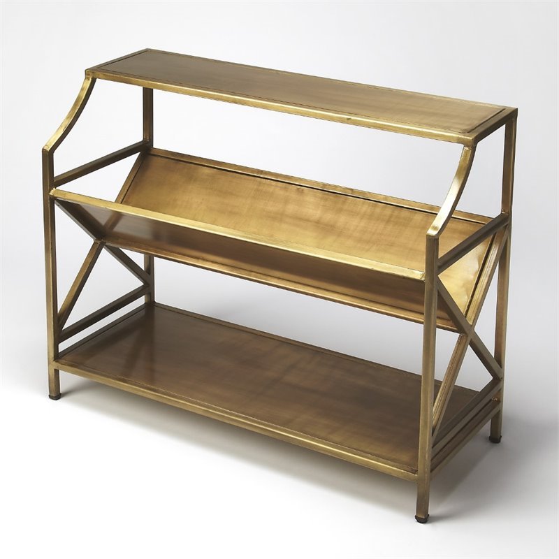 Beaumont Lane Iron Gold Bookcase Rectangular Distressed Finish 32