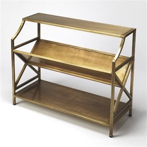 Beaumont Lane Iron Gold Bookcase Rectangular Distressed Finish 32&quot H x 36&quot W x 14.5&quot D