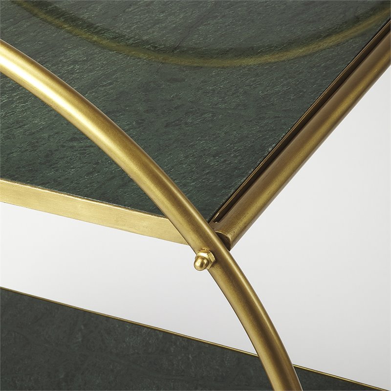 Beaumont Lane Marble Top Serving Cart in Green and Gold