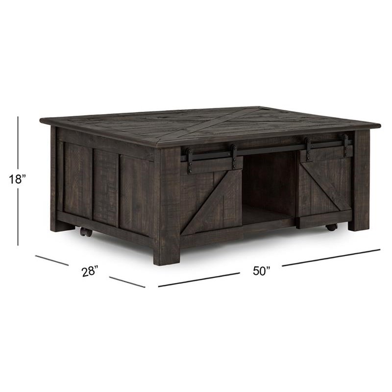 Beaumont Lane Pine and Metal Weathered Espresso Coffee Table Rectangular Lift-Top 50