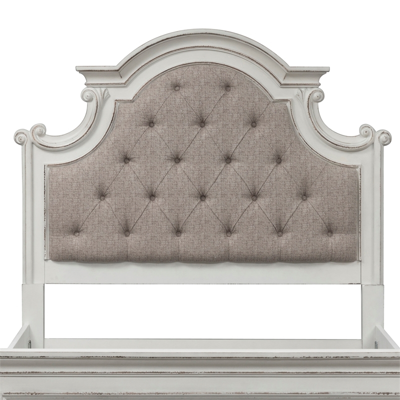Beaumont Lane Farmhouse Wood King Tufted Upholstered Bed in White