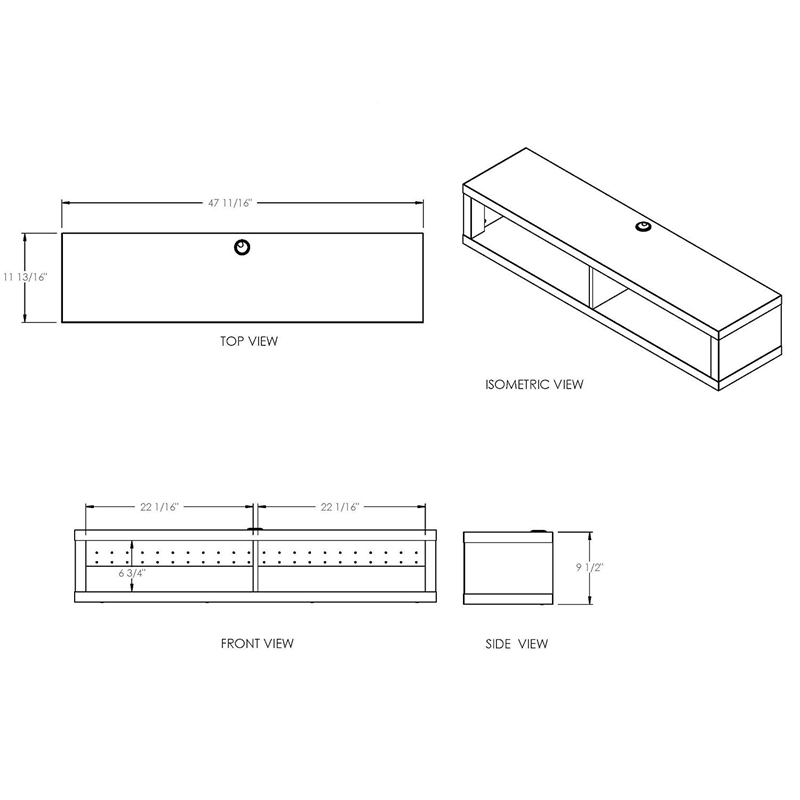 Beaumont Lane Laminate Gray Media Console Wall Mounted 48